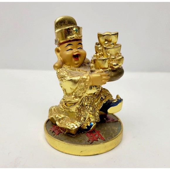 Gold Plated Feng Shui Chai Shen Ye Statue God of Wealth Fortune Good Luck 3.25" - Picture 3 of 14